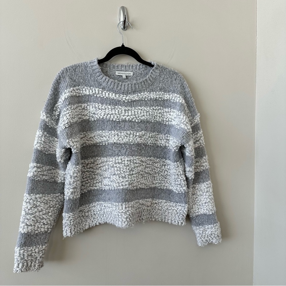 Anthropologie-Heartloom Fuzzy Textured Stripe Boxy Sweater (Size:Small) - Picture 4 of 8